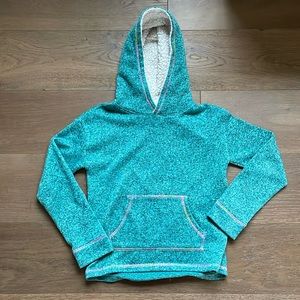 Mudd Sherpa Lined Hood  Hoodie Front Pocket Green Pink Yellow Trim